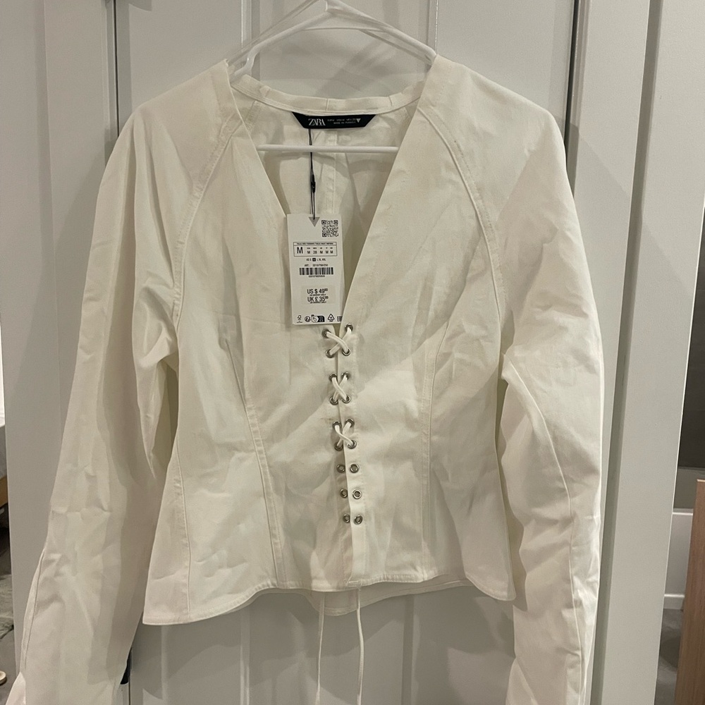 Zara lace up grommet white long sleeve top